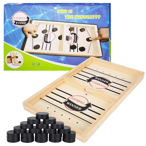 JONRRYIN Hockey Brettspiel Spielzeug, Sling Puck Match-Spiel, 2in1 Tischhockey Katapult Bouncing Brettspiel Holz, Eltern-Kind Interaktion Fast Sling Puck Game Schachbrett Tisch-Desktop-Partyspiele