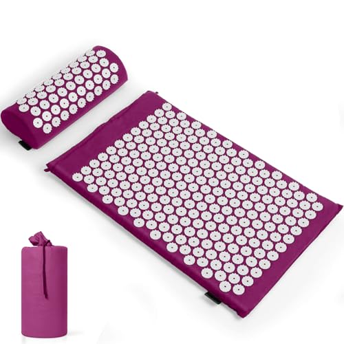 Akupressurmatte Akupressure Set Akupressurmatte mit Kissen Nagelmatte Blumenfeldmatte Nadelmatte/Nadelreizmatte Nadelbrett Yantramatte Pranamatte Akupunkturmatte,Lila
