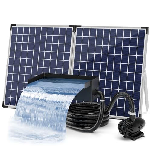 Biling Solar Wasserfall Teich Garten Wasserfall Komplettset, 20cm Edelstahl Solar Pool Wasserfall Teich Wasserfall mit 2100 l/h Pumpe, Wasserfall Bachlauf für Garten Wasserspiel Terrasse Wasserwand