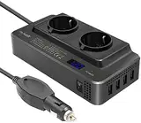 revolt Kfz Steckdose: 200W-Kfz-Wechselrichter Steckerleiste, 2X 230V, 4X USB, 400W Spitze (Spannungswandler, Auto Stromstecker, Apple iPhone Ladekabel)