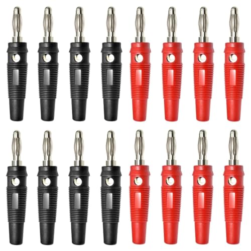 Votvlog 16 Stück Bananenstecker 4mm Hochstrom Steckverbinder 600V/Max20A Lötfrei Kabelstecker Adapter Vernickelt Kunststoff für Lautsprecher Verstärker AV-Receiver Prüfspitzen Stecker (Rot & Schwarz)