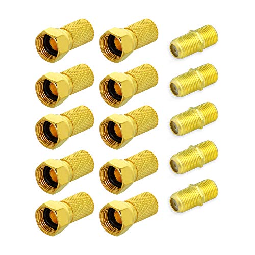 Elektronik-Technik F-Stecker 6,5-7 mm + F-Doppelbuchse Vergoldet Kupplung Sat TV Antennen Koaxialkabel Verbinder (10x F-Stecker + 5x Doppelbuchse)