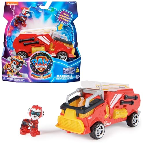 PAW Patrol: Der Mighty Kinofilm, Superhelden-Basis-Fahrzeug von Marshall mit Welpenfigur, Löschzug mit Licht- und Geräuscheffekten, Spielzeug geeignet für Kinder ab 3 Jahren