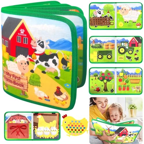 Quiet Book Ab 1 Jahr, Busy Book, Activity Board Ab 1 Jahr Montessori 20 in 1 Bauernhof Thema Geeignet Für Früherziehung Und Reise-, Auto- Und Flugzeugerziehung Vorschule Lernaktivitäten