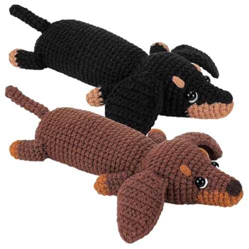 CEWROM Häkelset für Anfänger, 2 Komplett Dackel Hund Häkeln Set, mit Garnhaken, Nadeln, Häkelset, Anfänger, Häkel-Starter-Kit Crochet Set, Erwachsene, Mädchen, Jungen, DIY Handwerk Geschenk
