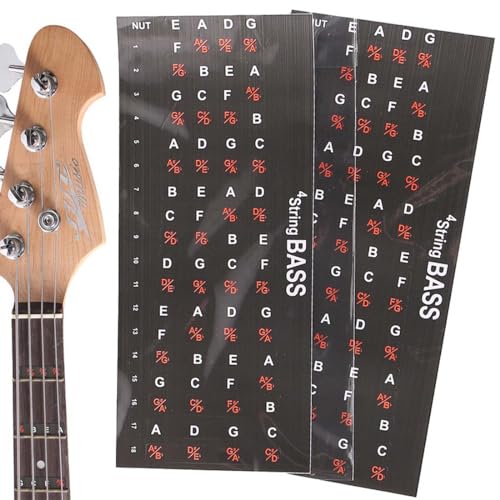 JTKREW 2 Blatt Bass Griffbrett Aufkleber Papier Gitarre Bass Akkord Aufkleber Bass Skalen Aufkleber Griffbrett Griffbrett Note Etiketten Bass Gitarre Aufkleber Bass Griffbrett Aufkleber