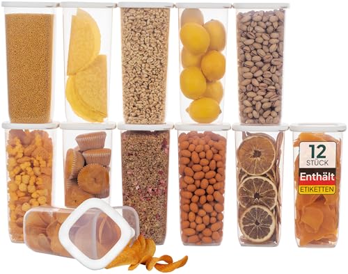 uandu Vorratsdosen mit Deckel Luftdicht - 12er Vorratsbehälter Set | Aufbewahrungsbox Küche Aufbewahrung & Organisation | BPA Frei | Küchen Organizer | Vorratsdosen für alle trockenen Lebensmittel