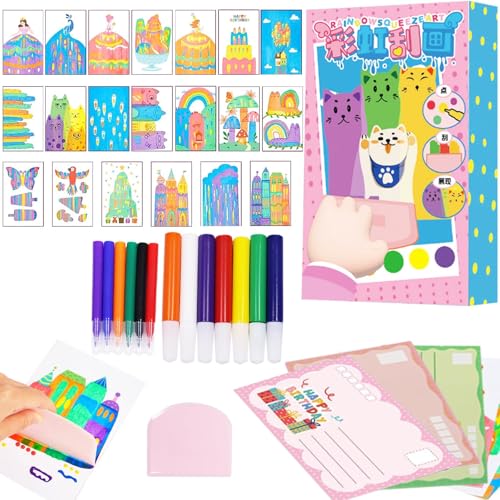 Kratzbilder für Kinder, 35 Stück Regenbogen Kratzkunst Kinder, Regenbogen Kratzbilder, Regenbogen Scratch Art, Scratch Painting, DIY Kratzkunst für Kinder, Rakel Malkit für Kinder Mädchen Jungen