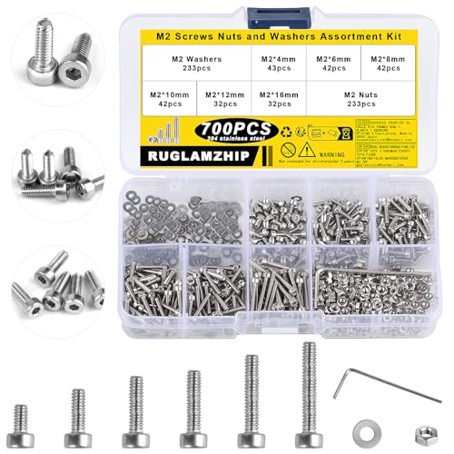 700 STK M2 Schrauben Set, Sechskantschrauben Muttern Set, Edelstahl Zylinderschrauben mit Innensechskant Schrauben mit Muttern Unterlegscheiben Sortiment Kit Maschinenschrauben Gewindeschrauben Set