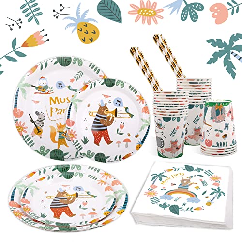 Partygeschirr Set 101pcs Geburtstag Party Geschirr Pappteller Kindergeburtstag Set Papier Teller Tassen Servietten Strohhalme für Geburtstag Babyparty Mädchen Jungen, 20 Gäste