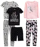Simple Joys by Carter's Mädchen 6-Piece Snug Fit Cotton Pajama Set Pyjamaset, Grau Panda/Rosa Eule/Schwarz Punkte, 24 Monate (3er Pack)