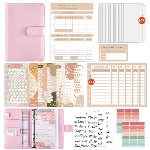 FUHOMI A6 Binder Budget Planner Deutsch - Sparchallenge Budgetplaner, Finanzplaner Haushaltsbuch, Geld Organizer, Sparbuch für Geld mit Umschlagmethode