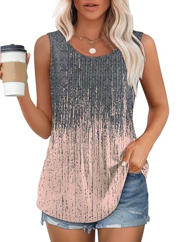 Chicrise Damen Tank Top Lässig Plissee Tunika Rundhals Einfach Bluse Sommer Elegant Mehrfarbig X Groß 46-48