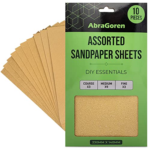 10 Stück Schleifpapier Bögen - gemischte Körnungen, 3x fein, 4x mittel, 3x grob - Sandpapier für Holz und Wände