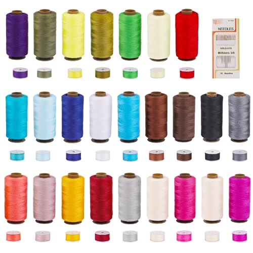 Nähgarn für Nähmaschine, Nähgarn Set Enthalten 25 Spulen 400 Yard/Rolle, 25 Spulen 50 Yard/Rolle mit Nähgarn-Box, und 16 Stück Nadeln, Polyester Nähmaschinengarn für Nähmaschine(25 Farben)