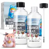 200ml Glasur für Ton Lufttrocknend - Air Dry Clay Glaze, Glanzlack für Modelliermasse, Klarlack für Keramik und Acrylfarbe, Wasserdicht, Kratzfest Gloss Varnish für Airdry Clay, Ton Selbsttrocknend