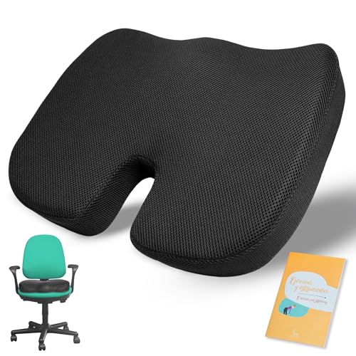 LIVOOL®️ Sitzkissen Orthopädisch + Übungs - und Dehnungsanleitung | Ergonomisches Sitzkissen für Bürostuhl | Memory Foam Kissen | Steißbeinkissen