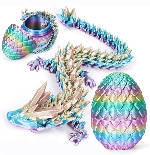 Merrwon 3D-Gedruckter Drache (28,5 cm) mit Drachenei - Kreative Spielzeug und Deko, Laser-Regenbogen