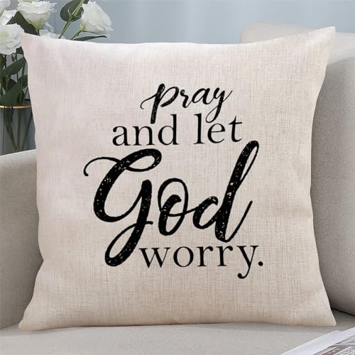 Yelolyio Dekorativer Kissenbezug mit Zitat und Spruch "Beten und lassen Sie Gott sorgen", für Schlafzimmer, Wohnzimmer, Sofa, Couch, Heimdekoration, 50,8 x 50,8 cm