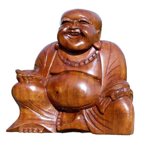 Wogeka Super schöner 15 cm lachender Buddha Happy Holz Budda Handarbeit FENG Shui Bali Buda BH15