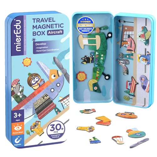 mierEdu Magnetspiel Box – Flugzeug Abenteuer, Magnetisches Reisespiel für Kinder ab 3 Jahren, Fördert Motorik & Kreativität, Perfekt für Autofahrt, Flugzeug & unterwegs