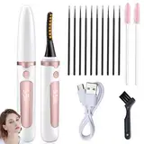 Wimpernzange Beheizbar Heated Eyelash Curler Beheizbare Wimpernzange Elektrische Mit 4 Temperaturmodi, Wiederaufladbares LED-Display, für alle Wimpern, mit 2 Wimpernbürste,10 Eyeliner-Pinsel