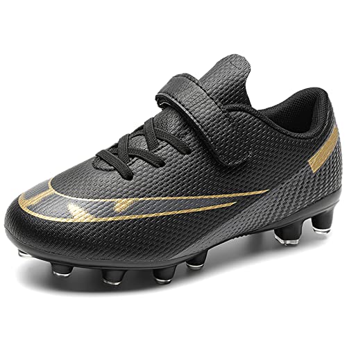 ASOCO DREAM Fußballschuhe Kinder Jungen Mädchen Low-top Stollen Spikes Cleats Outdoor Athletics Trainingsschuhe Sportliche Fussballschuhe,Schwarz,28 EU