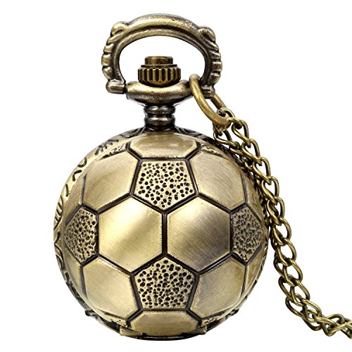 JewelryWe Vintage Cartoon Fußball Taschenuhr Analog Quarz Uhr Kettenuhr Halskette Kette Bronze