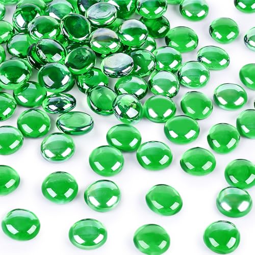 HAKACC 900g Glasnuggets Grün, 1,7-1,9cm Glassteine Deko, Muggelsteine, Dekosteine Kinder, Spielsteine, Mosaiksteine zum Basteln Aquarium-Steine für Aquarien Bastelarbeiten Vasenfüller