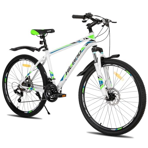Hiland 27,5 Zoll Mountainbike, 21 Gänge Schaltung Mehrspeichen Laufräder Fahrrad, Aluminium Rahmen Scheibenbremsen Mountainbike für Männer Frauen Herren MTB-Fahrrad, Weiß