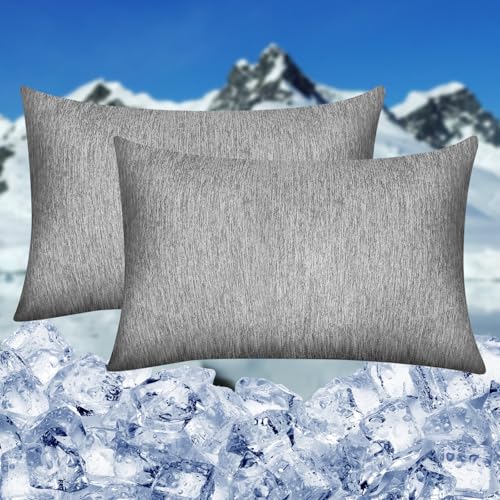 HOMFINE kühlender Kissenbezug 2er Set - 40x80 Kuhlmatte für Mensch,Cooling Pillows,Nachtschweiß,Superweiche seitenschläferkissen Kissenhülle, Kühlfaser Doppelseitiges,abkühlung Sommer, Dunkelgrau
