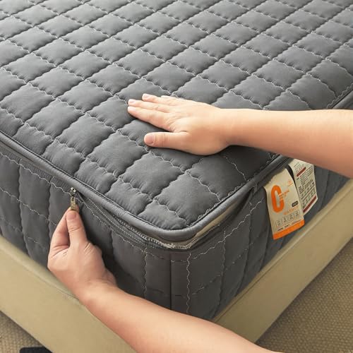 Matratzenüberzug Gesteppt 90x190 mit Reißverschluss Anpassbare Matratzenschoner Encasing Atmungsaktive Matratze Schutzbezug Spannbetttuch Weiche Waschbarer Matratzenhülle Bettlaken(180X200+24cm,A)