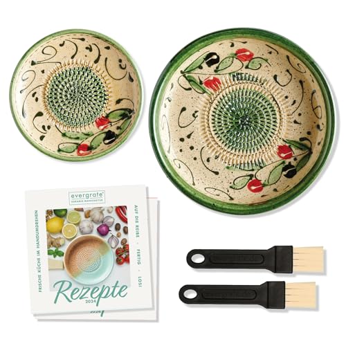 evergrate Geniales Duo: Tellerreibe + Dipschale Motiv Duna mit 2 Küchenpinsel und 2 Rezepthefte
