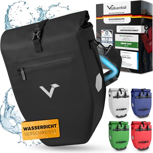 Valkental® Große & wasserdichte Gepäckträgertasche - Fahrradtasche für Gepäckträger mit großen Reflektoren [Abschließbar] Bombenfester Sitz - Mehrfach ausgezeichnet - Gefertigt für Langlebigkeit
