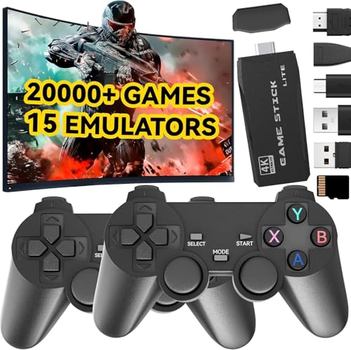 Retro Konsole Spielkonsole Game Stick, Retrolink 22000+ Spiele mit 2 Wireless Controller, Retro Konsole Plug & Play Game Stick TV HDMI, Geschenk für Erwachsene & Familien (Aktualisierte Version)