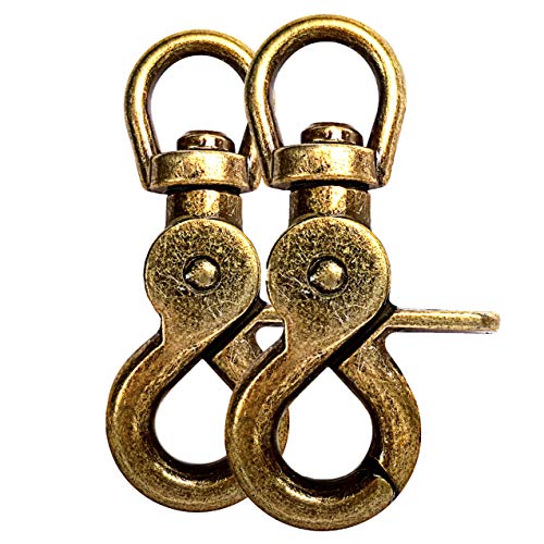 Scheren-Karabiner Haken mit Dreh-Gelenk/Dreh-Kopf für Hunde-Leine/Hals-Band 2er Set, legierter Stahl 61mm Länge, auch für Paracord 550 / Schlüssel-Anhänger, Farbe: Gold-Optik antik