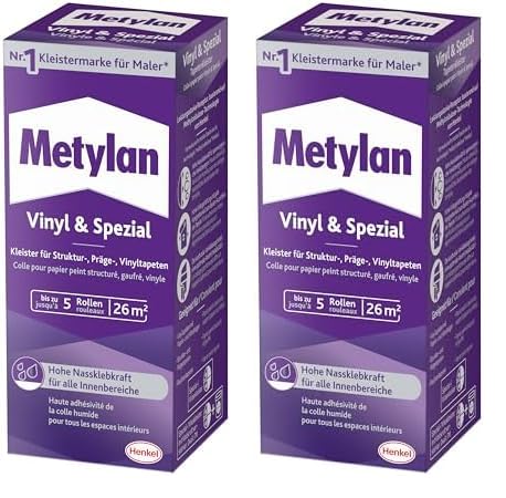 Metylan Vinyl und Spezial, Tapetenkleister für Struktur-, Präge-, und Vinyltapeten, optimale Anstrichstabilität und einfaches Ausrichten, Kleister mit hoher Ergiebigkeit, transparent, 1x180g