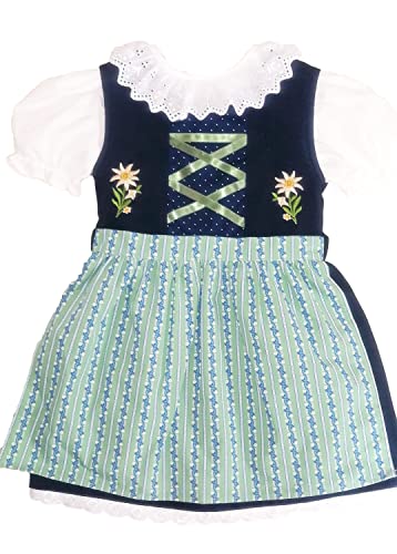 Schrammel Kinderdirndl Mit Baumwollschürze Zarte Tupfen Dirndl Baumwollschürze (122-128, Dunkelblau-Grün Blumenrankerl)