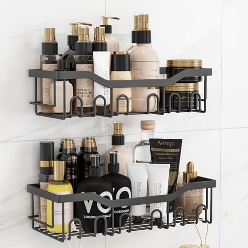 rigors 2-Pack Duschablage ohne Bohren, badezimmer organizer - shampoo halterung für dusche aus Edelstahl, regal badezimmer ohne bohren für Home Decor, Bad-Accessoires, Schwarz