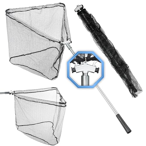 Q-Tac Kescher gummiert [mit Hammerkopf], Teleskop-kescher Angeln, Angelkescher faltbar, Unterfangkescher, Raubfisch, Forellen, Karpfen (Länge: 240 cm)