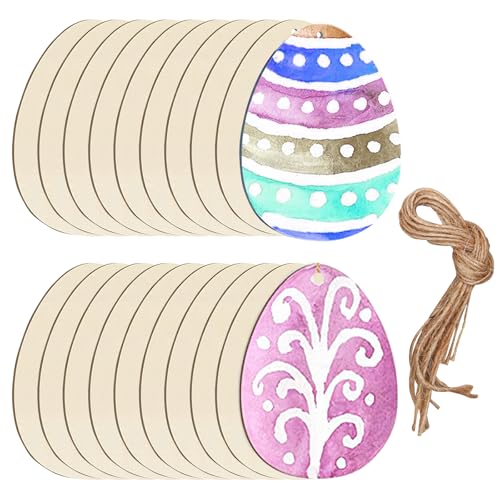 20 Stück Ostereier zum Bemalen, Ostereier Bemalen, Eier zum Bemalen, Basteln Ostern, Holzeier zum Bemalen, Osterbasteln mit Kindern, Ostereier zum Aufhängen, Egg Mazing, Holzanhänger Ostern