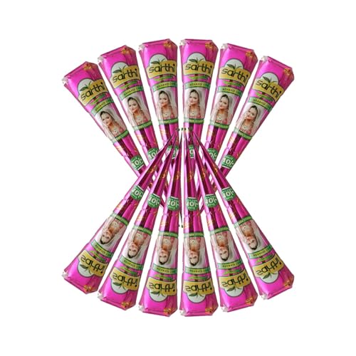Sarthi 100% Natürliche Henna 6x Paste Cones (Rot-Braun) 250 g - Keine Mischung, Kein PPD - Hautfreundlich & Sicher - Perfekt für Körperkunst & Traditionelle Designs