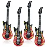 Aufblasbare Gitarren, 4 Stück Aufblasbare Gitarren Requisiten, 100cm Aufblasbare Party Gitarre, Aufblasbare Instrumente, Rock Musikinstrument für Musik Mottopartys, Karneval, Geburtstagsfeier