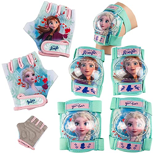 alles-meine.de GmbH 6 TLG. Set - Knieschoner + Ellenbogenschützer + Fahrradhandschuhe - die Eiskönigin - Frozen - für Circa 4 bis 12 Jahre - Kinder - Schutzausrüstung - Gelenksch..