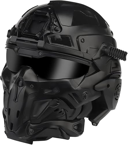 Multifunktionaler Airsoft-Helm, All-in-One-Design, Integriertes, Abnehmbares, Taktisches Headset, Anti-Fog-Lüfterschirm, Goggles, Paintball-Ausrüstung, Angriffshelm