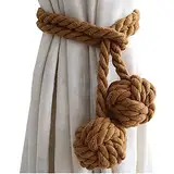 Raffhalter für Vorhänge, mit Zwei Kugeln, handgefertigt, geflochtene Schnalle, Hanf, rustikaler Stil, schick, dekoratives Accessoire für Wohnzimmer, Büro, Hotel, 2 Stück