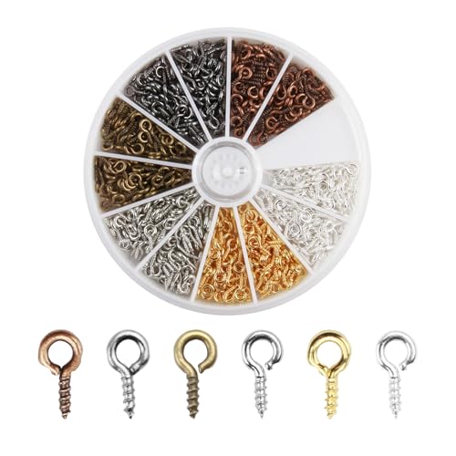 cxxtkcxxlc 600 Stück Kleine Ösenschraube, Schraubhaken Klein in 6 Farben, Schraubösen für Diy-Handwerk Und Schmuckgestaltung, Ideal zum Basteln und Aufhängen(4 x 8 mm)