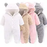 Neugeborene Baby Cartoon Bär Schneeanzug Wintermantel Fleece Kapuze Strampler Jumpsuit (Weiß, 3-6Monat)