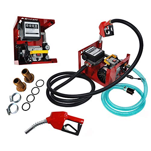 Heizölpumpe Dieselpumpe DP60L Zählwerk Diesel Tankstelle 220V selbstansaugend, Automatik-Zapfpistole, Zählwerk, flexiblem Schlauch, Messing-Rückschlagventil, Tüllen, Schellen, 3600 l/h Dieselförderung