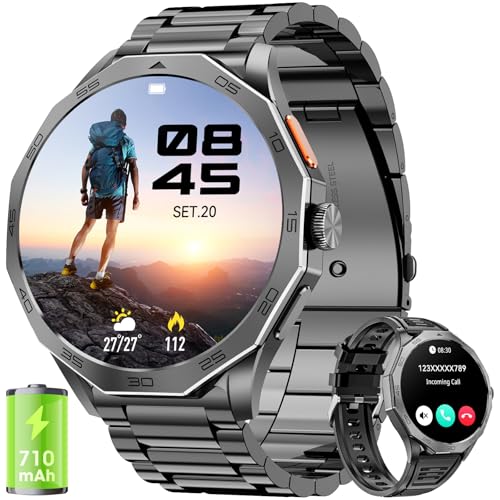Mingtawn Smartwatch Herren 1,85" HD Ultra Screen Touchscreen 710mAh Akku Smart Watch Herren für Android iOS （Bluetooth Anrufannahme/Anrufe） Fitness-Tracker mit 100+ Sportarten